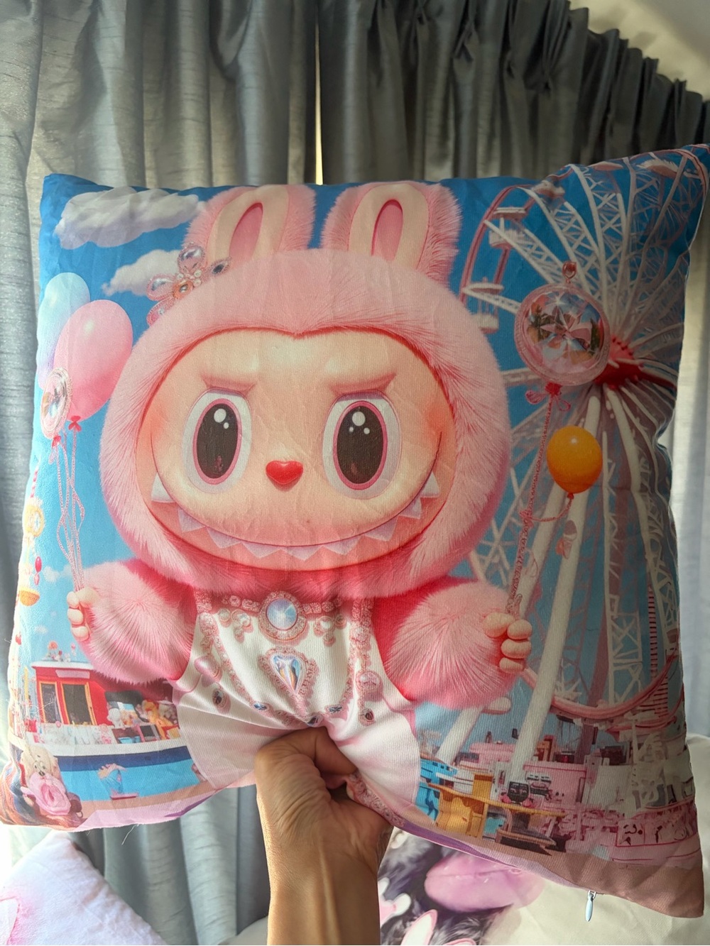 Cute Pink Character Throw Pillow
